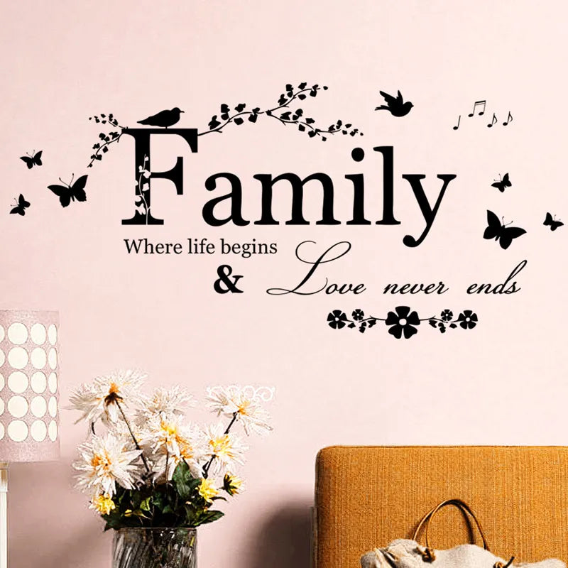 Family Love Never Ends Quote Vinyl Wall Sticker