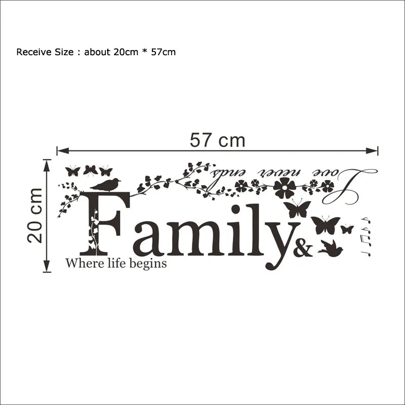 Family Love Never Ends Quote Vinyl Wall Sticker