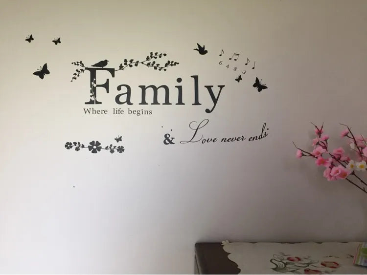 Family Love Never Ends Quote Vinyl Wall Sticker