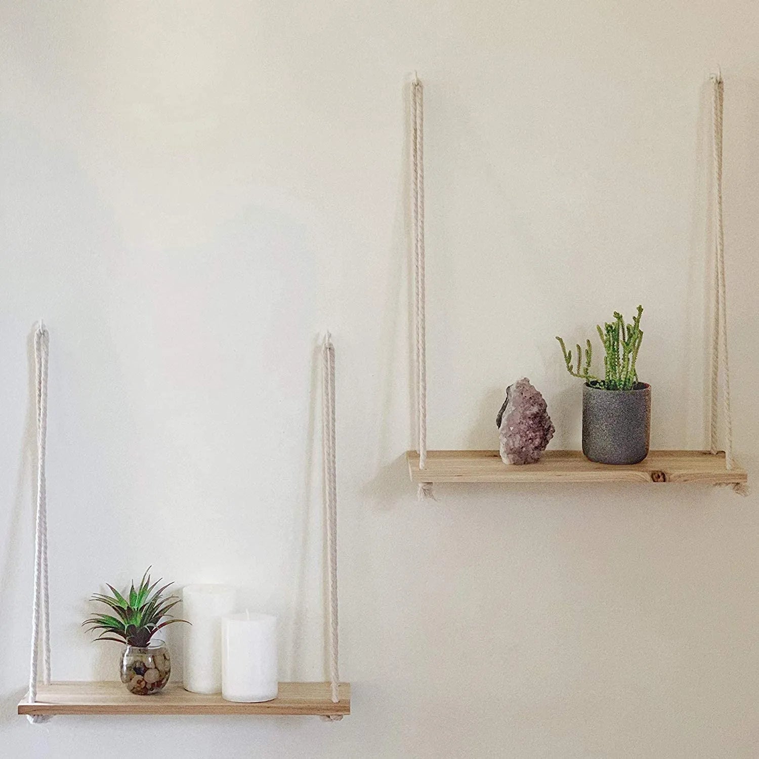 Minimalist Wooden Rope Swing Wall Plant Shelf