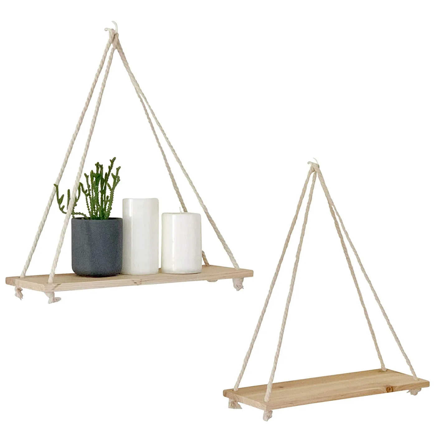 Minimalist Wooden Rope Swing Wall Plant Shelf